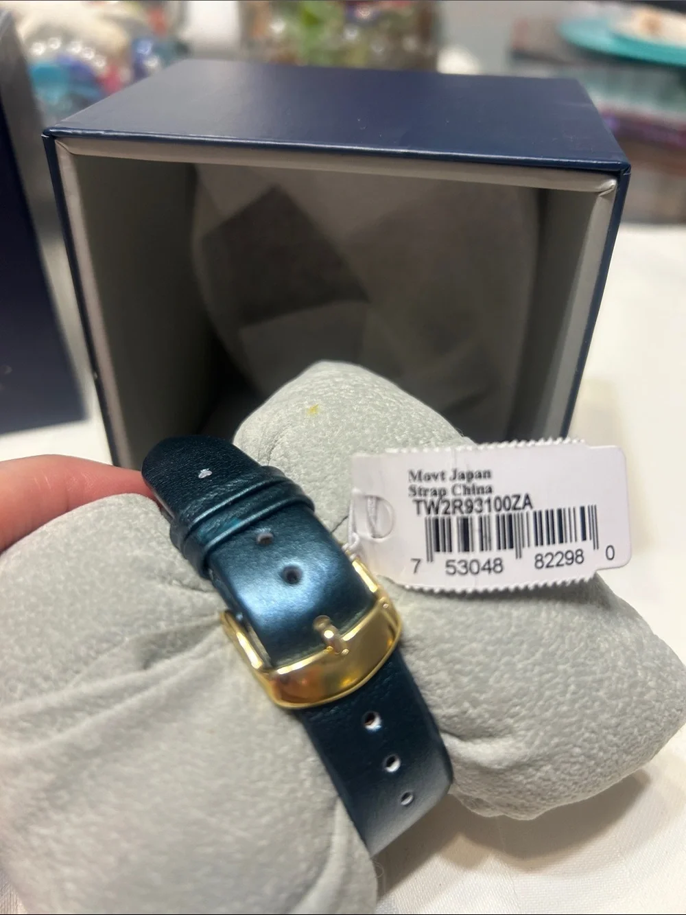 TIMEX Gold-Tone Swarovski  Blue Dial Leather Strap Watch NIB Retail $119